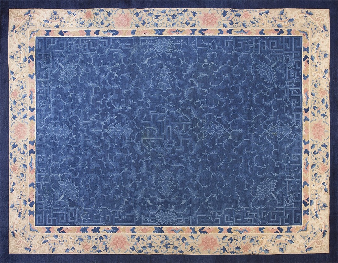 Antique peking room size wool blue ivory rug