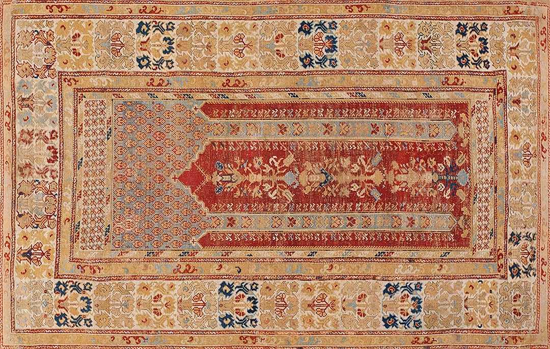 Small tribal geometric antique turkish muslim prayer design kula rug