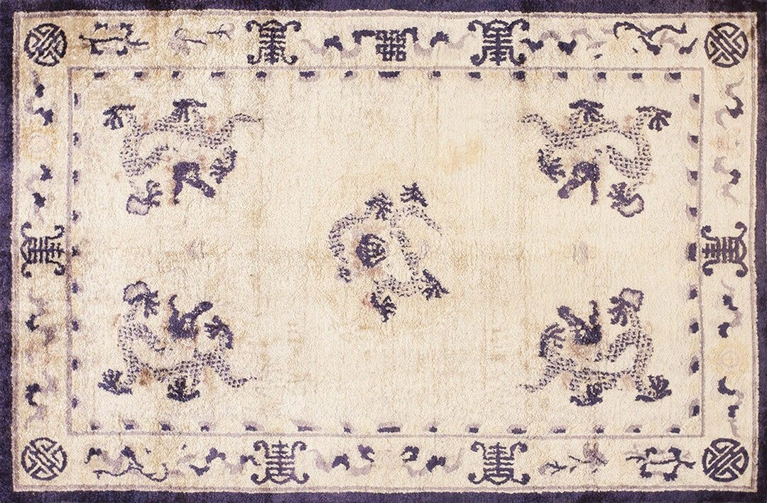 Antique silk chinese floral, medallion knotted rug
