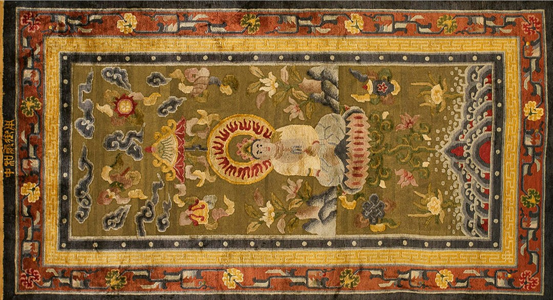 Antique silk small scatter size silk silver rug