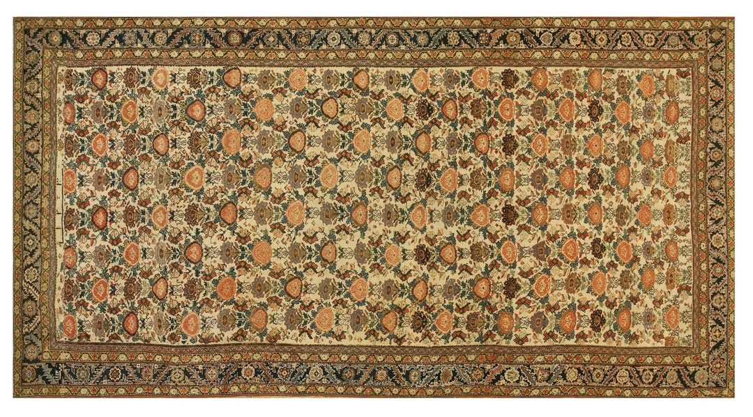 Ivory antique tribal floral pattern persian room size wool pile malayer rug
