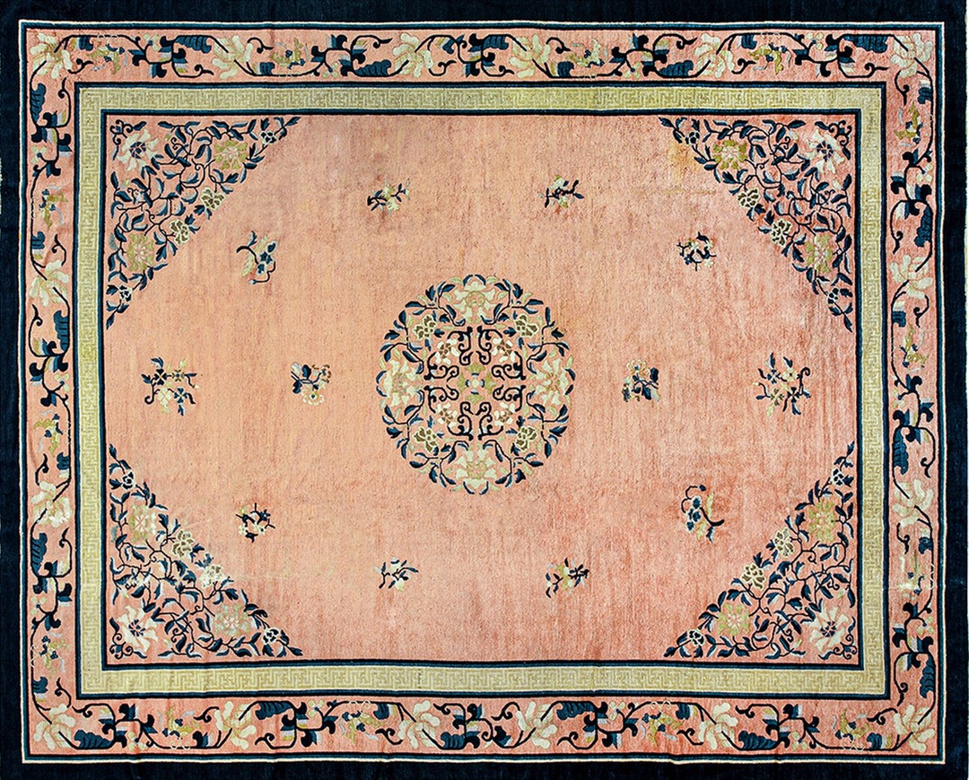 Antique peking room size wool coral rug