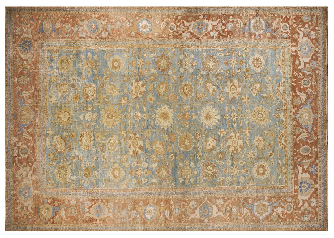 Soft light blue color antique oversized large scale all over design persian sultanabad rug