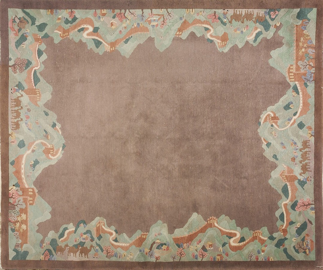 Antique wool brown earth tone hand knotted pile rug