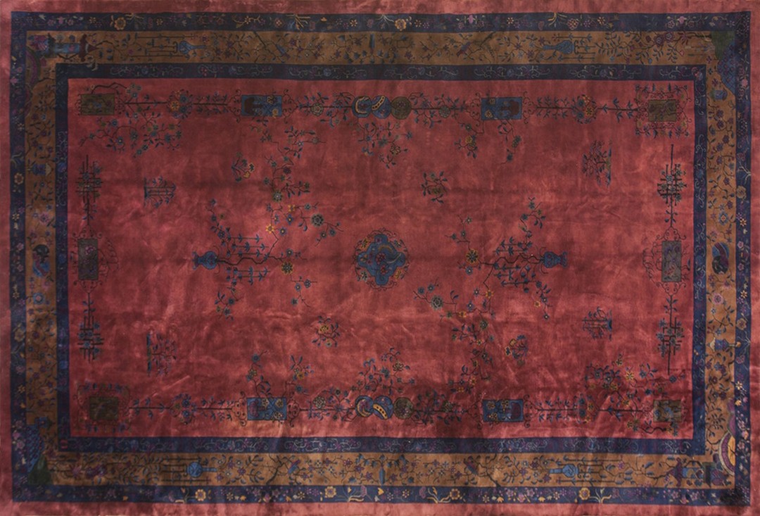 Rich red color big size antique wool pile hand knotted deco chinese rug