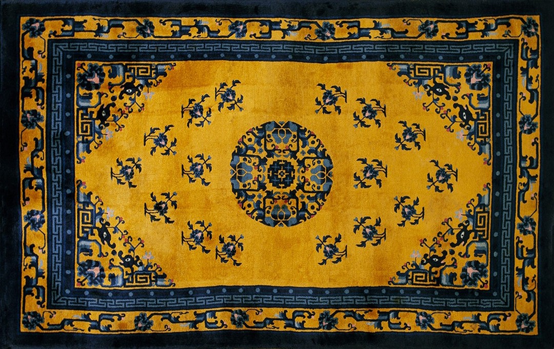 Antique peking hallway runner wool gold rug