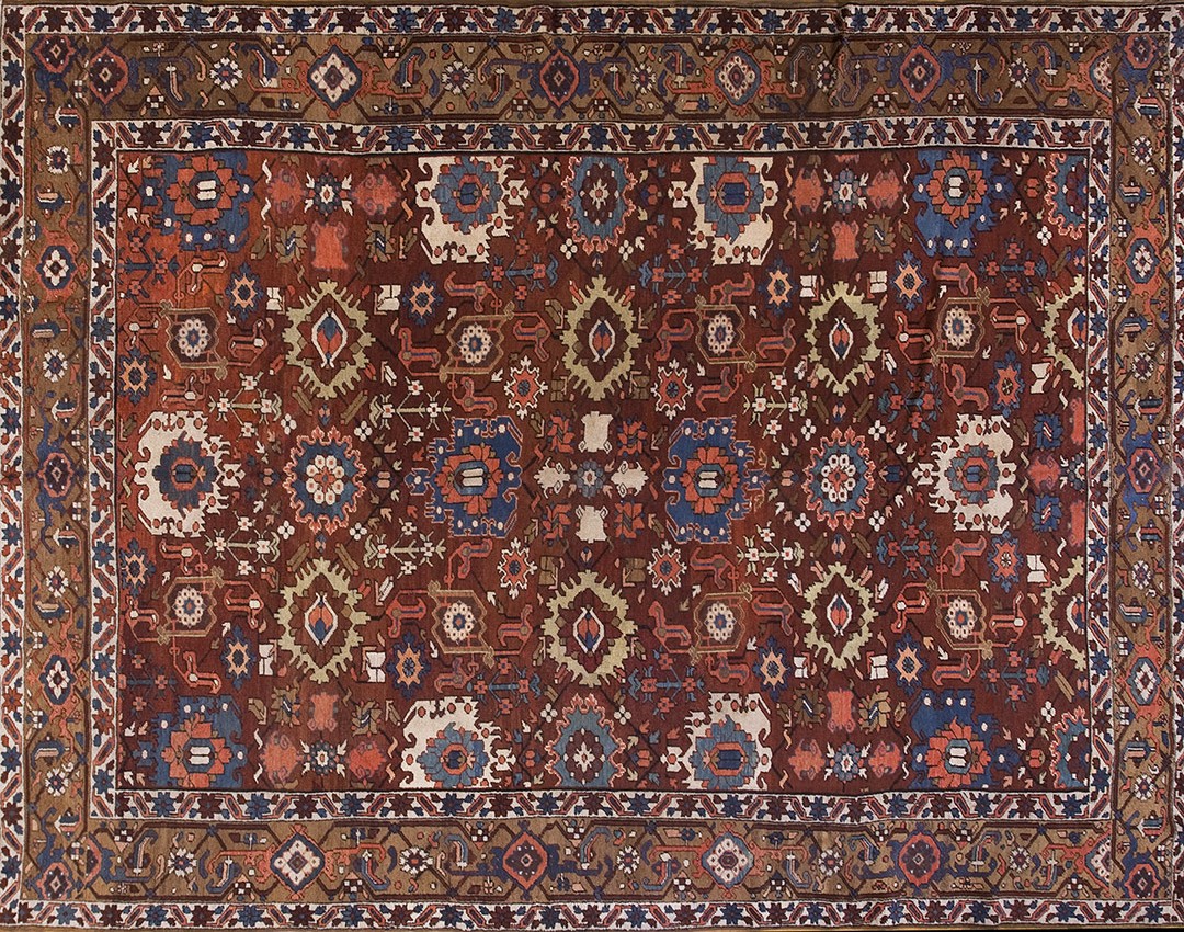 Large tribal geometric allover design antique persian heriz serapi room size rug