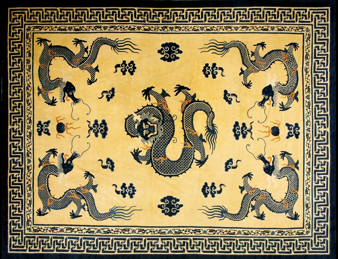 Antique wool hand knotted pile ivory beige cream white 1890s rug