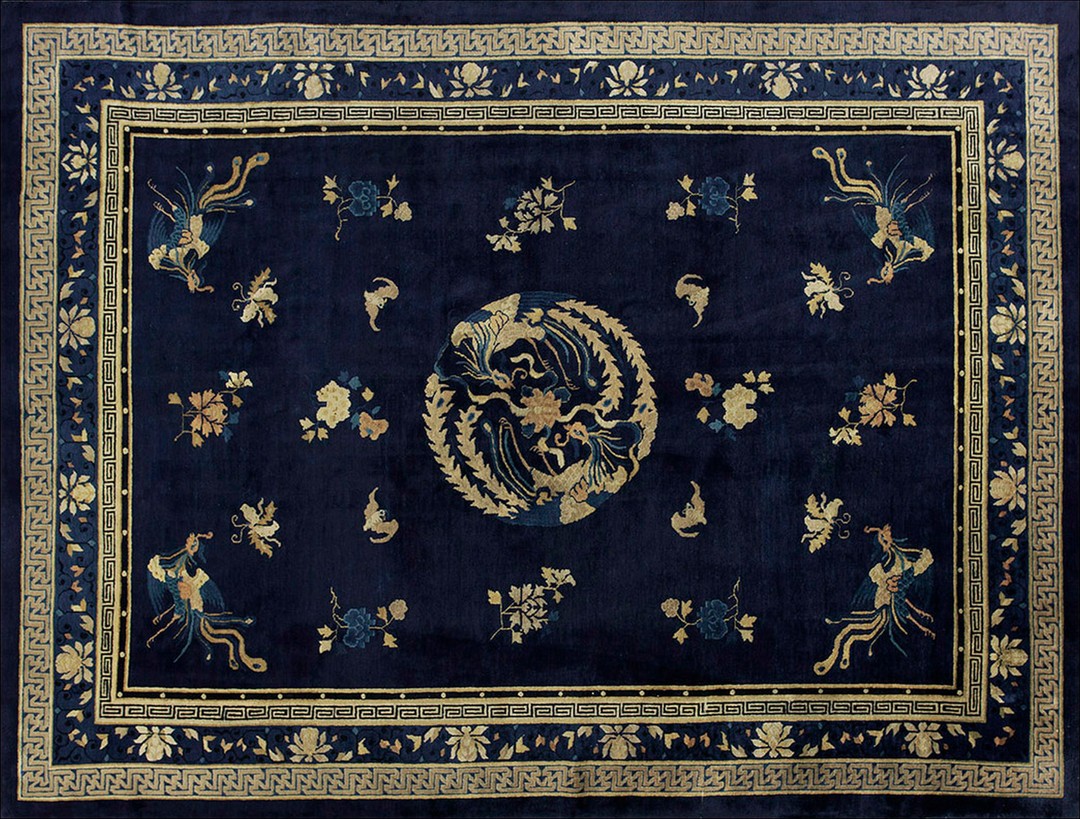 Antique peking chinese medallion blue 1890s blue rug