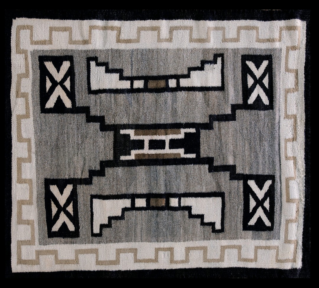 Small square antique tribal geometric gray native american navajo kilim rug