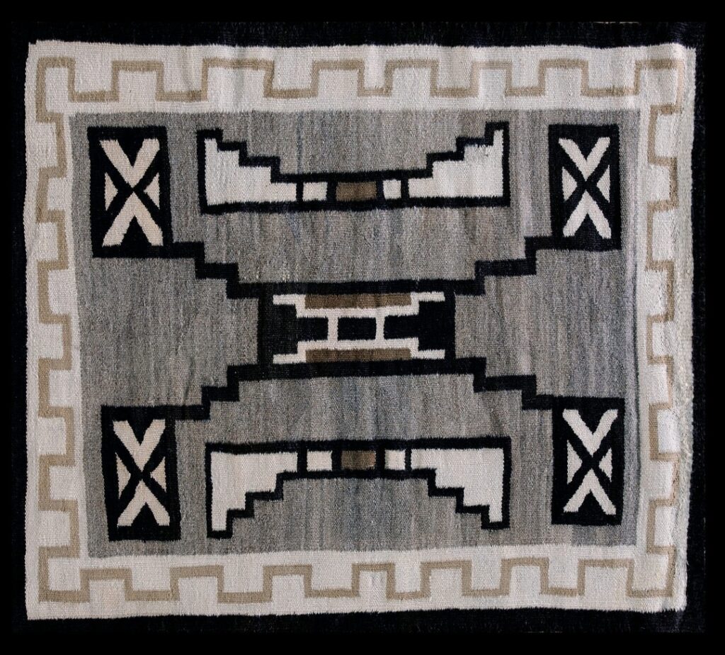 Small square antique tribal geometric gray native american navajo kilim rug