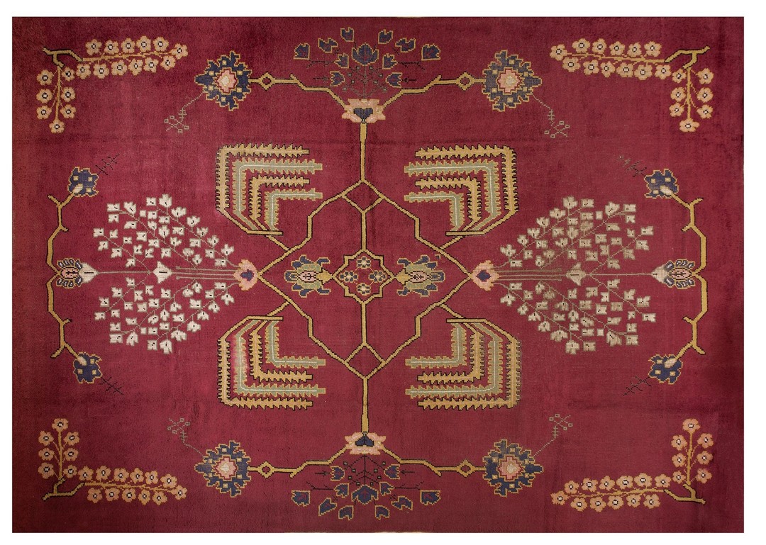 Antique large donegal - arts & crafts ireland geometric knotted rug