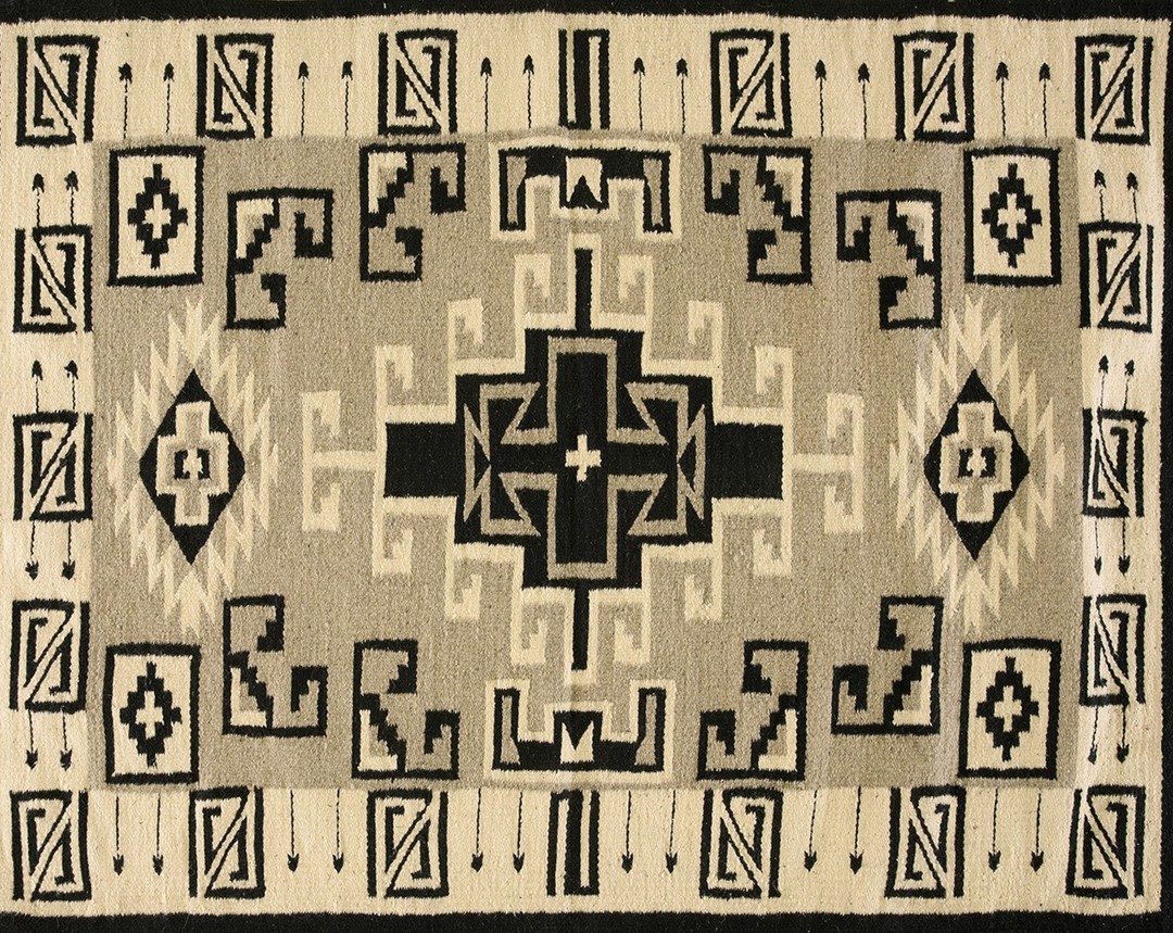 Antique navajo small scatter size wool ivory beige cream white rug