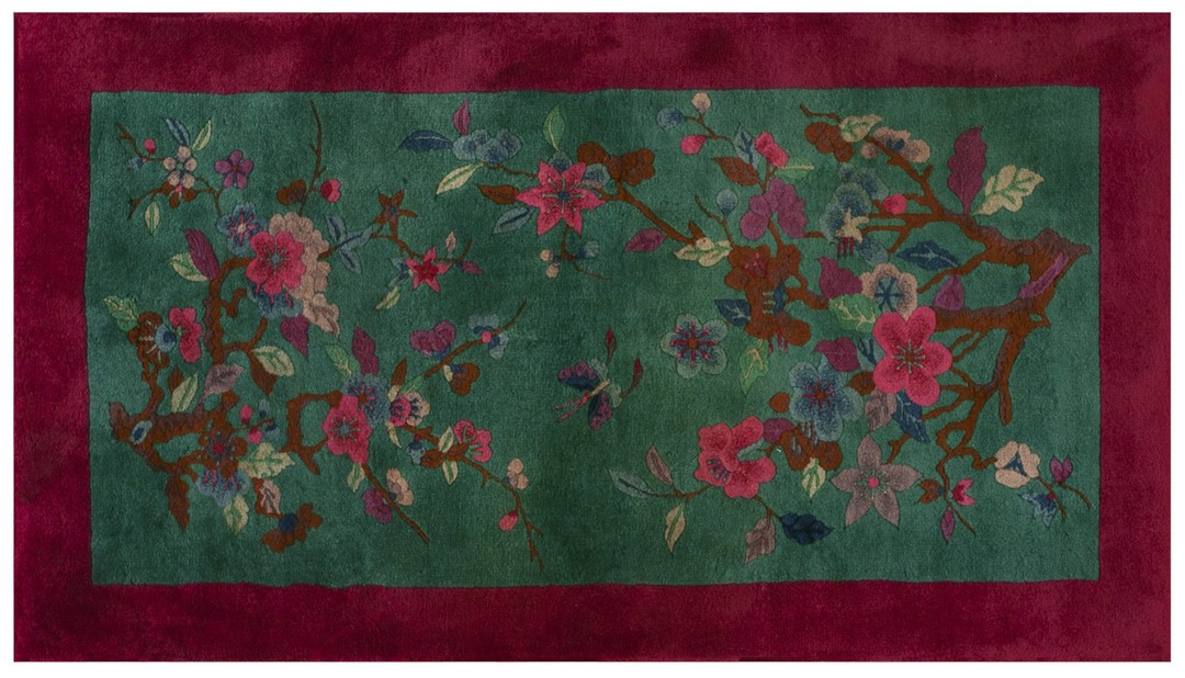 Antique teal seafoam green color chinese deco scatter size small rug