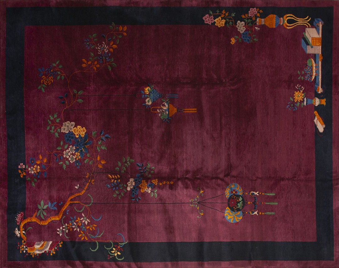 Antique purple color filed classic floral vase pattern chinese deco carpet