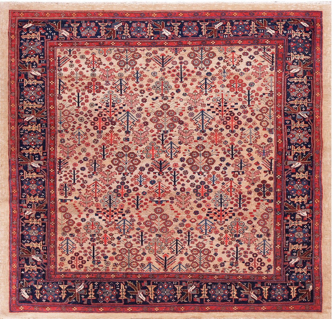 Tribal nw persian shrub design antique square shape persian bakshaish area rug