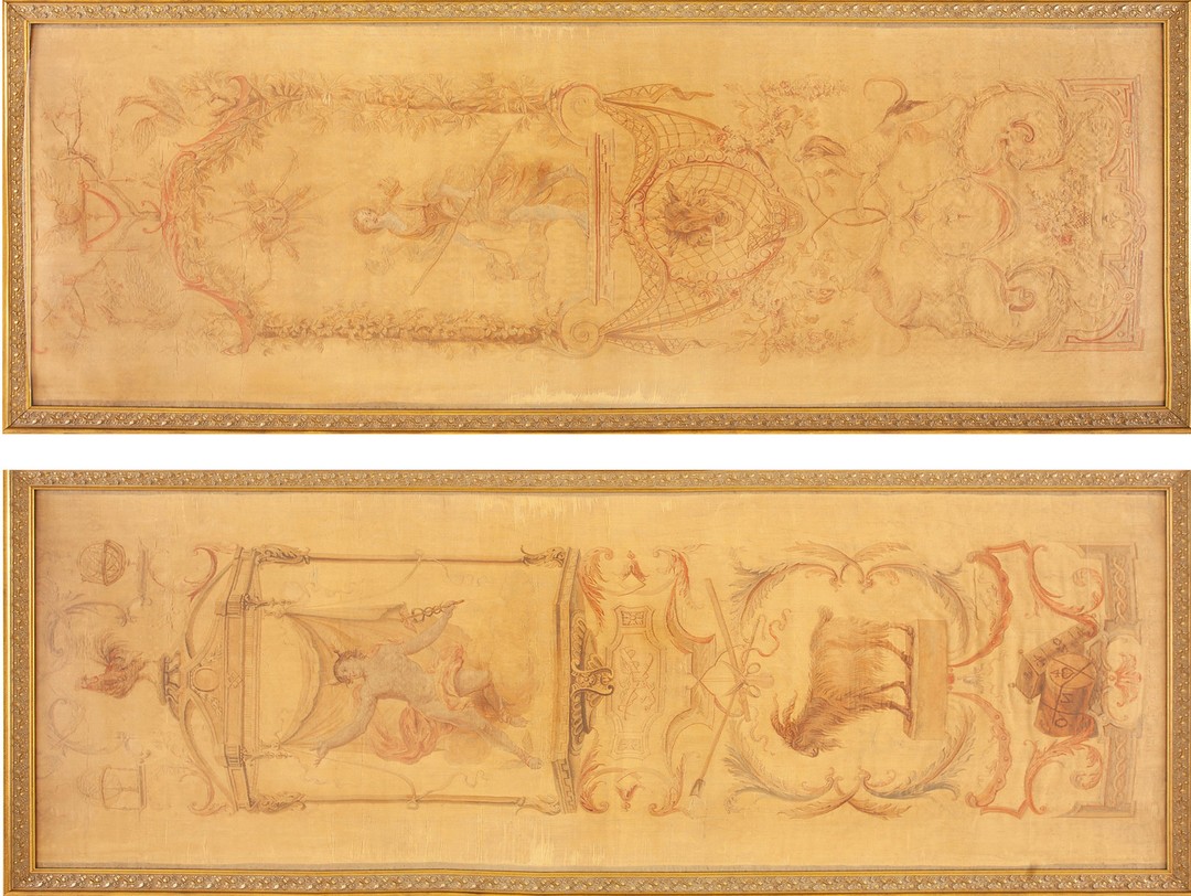 Pair of scenic antique 18th century beauvais french tapestries