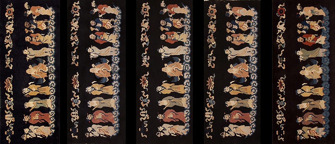 Antique artistic chinese figural scholars pattern art deco hallway runner rug