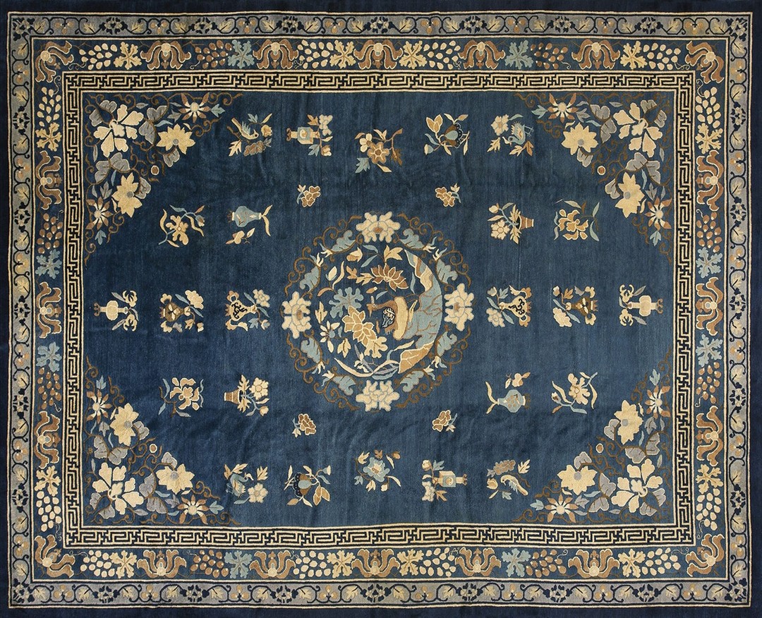 Antique peking room size wool blue navy, brown rug