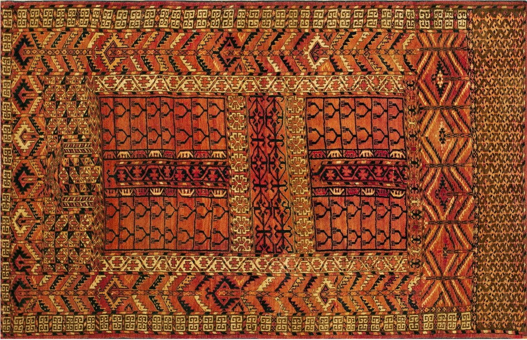 Antique central asian turkmen engsi tribal geometric rug