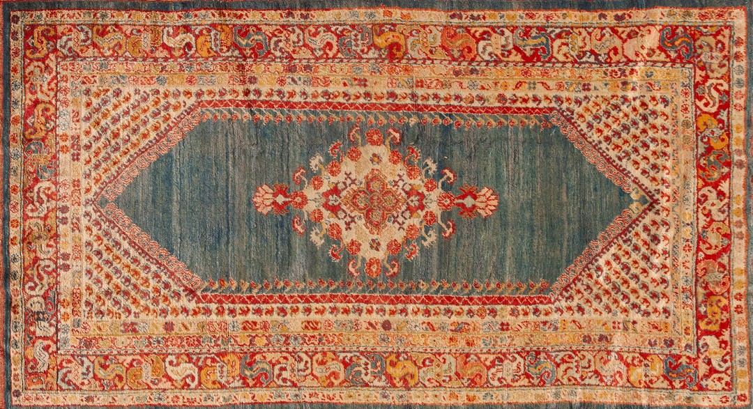Antique oushak - angora turkish medallion knotted rug