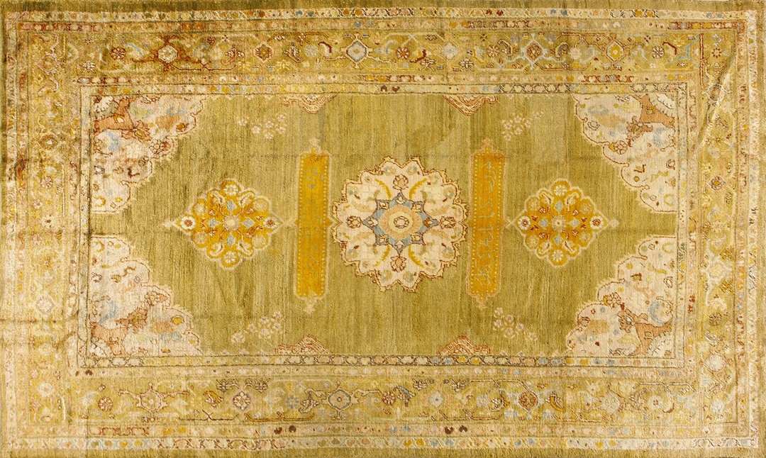 Antique oushak - angora turkish floral, medallion knotted rug