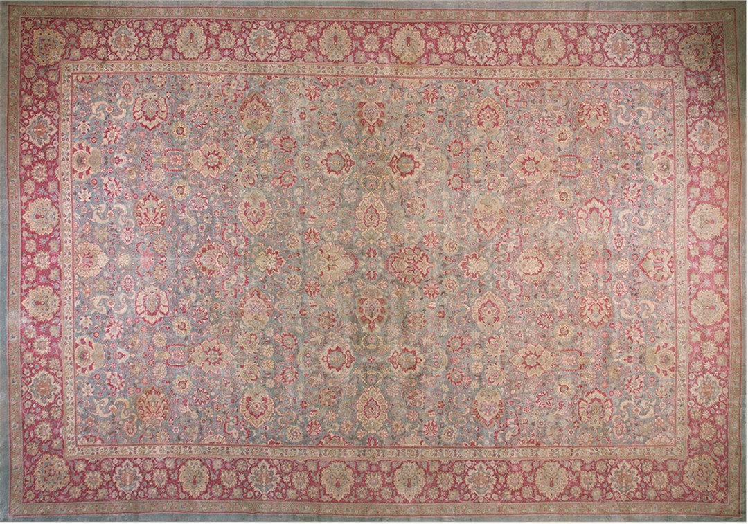 Antique oversized lahore indian geometric knotted rug