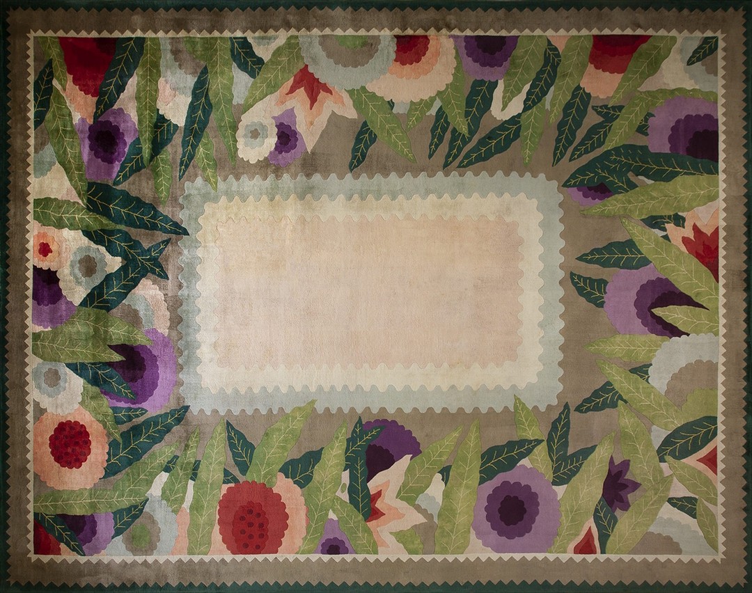 Antique rare large size art deco chinese floral hand knotted rug