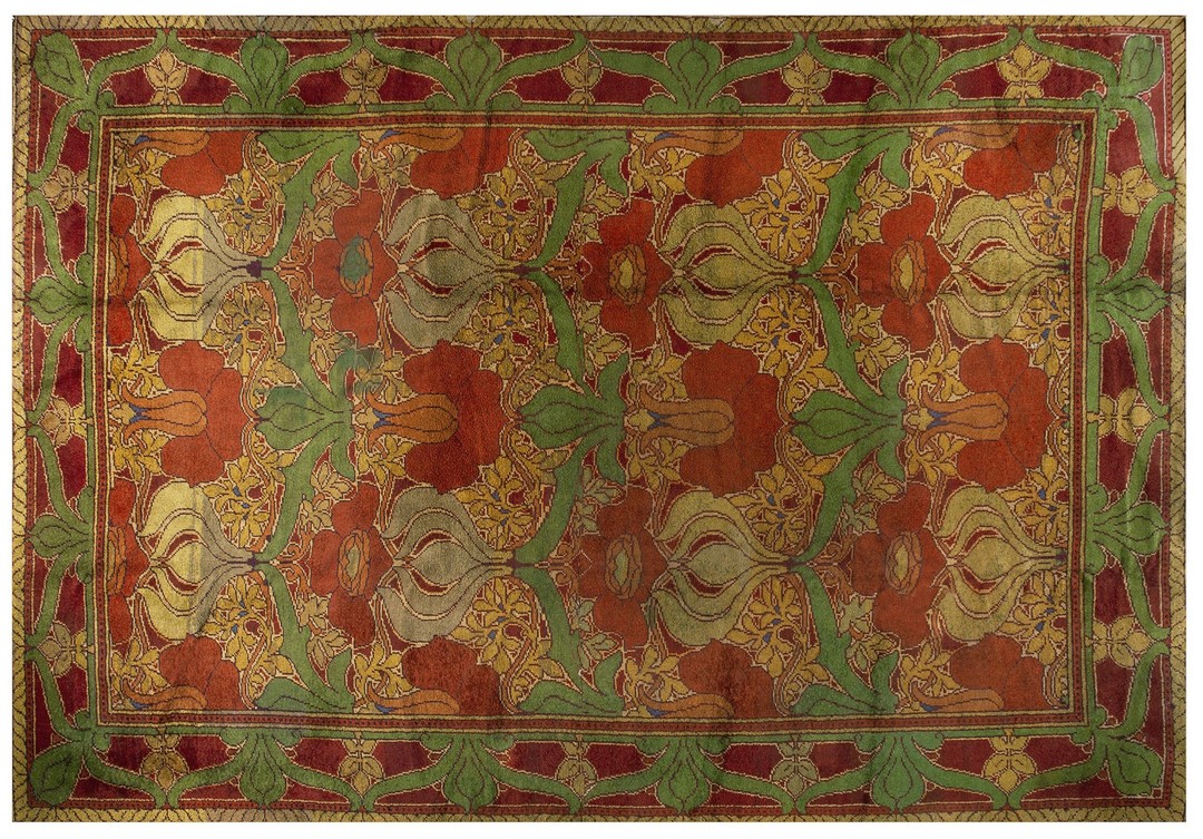 Antique large donegal - arts & crafts ireland floral knotted rug