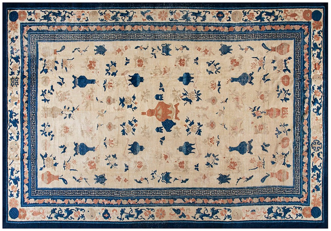 Antique large chinese - ningxia chinese allover floral knotted rug