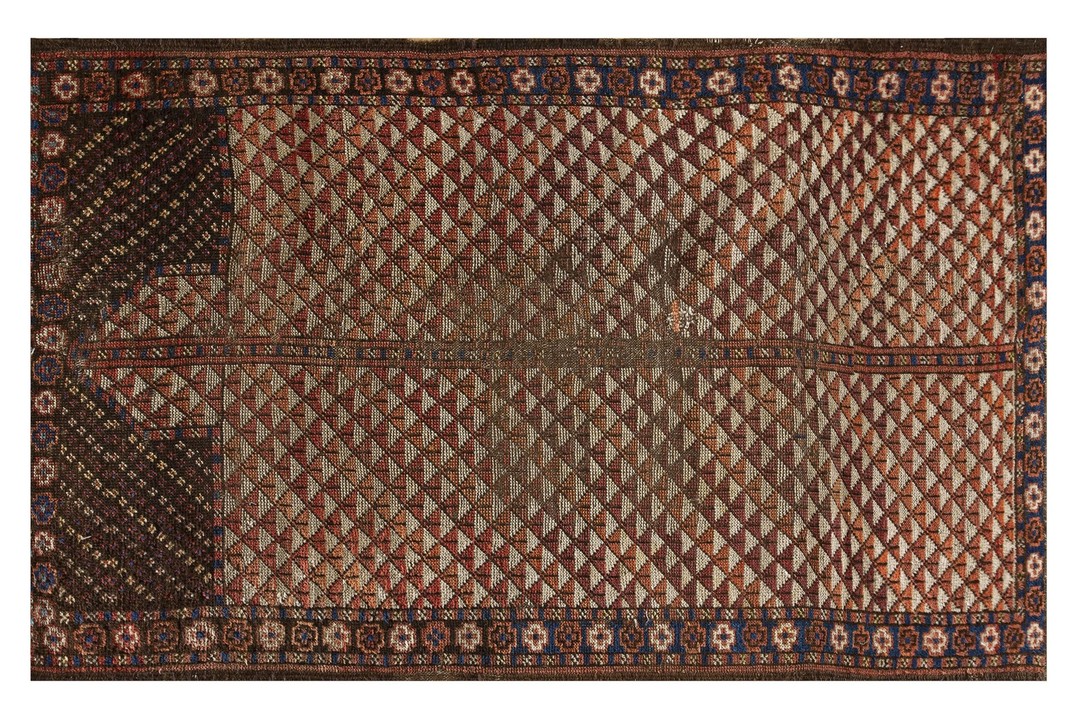 Tribal geometric antique small scatter size wool ersari beshir muslim prayer rug