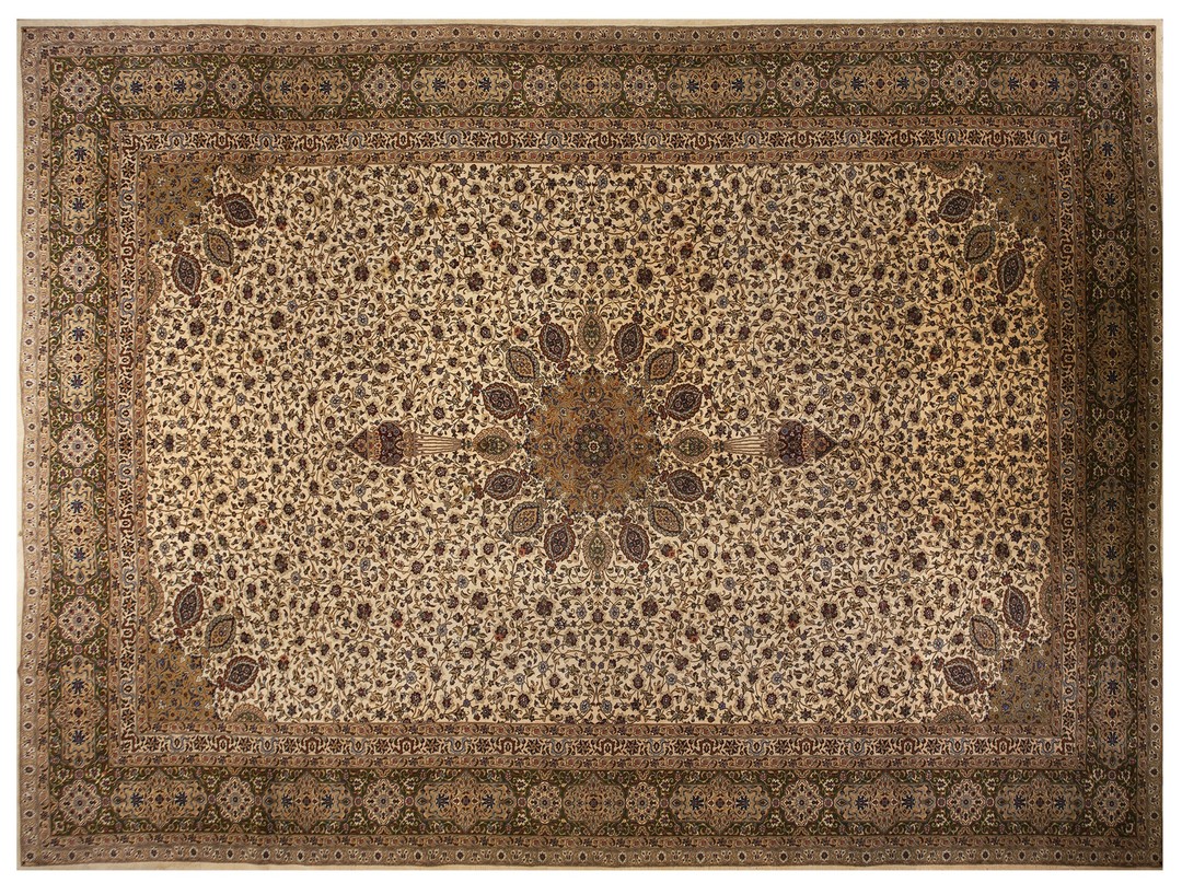 Fine weave vintage ivory floral ardabil design persian tabriz rug