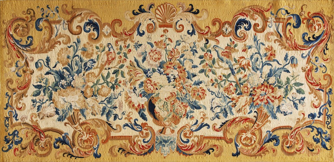 Antique french allover floral flat weave rug