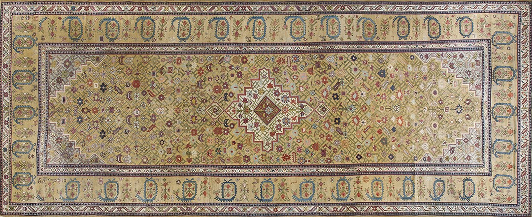 Antique large caucasian - karabagh caucasian allover geometric knotted rug