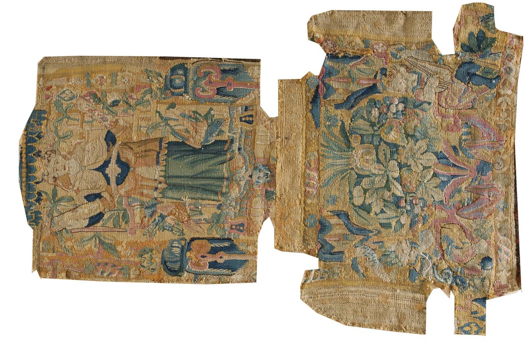 Elegant antique belgian floral tapestry rug