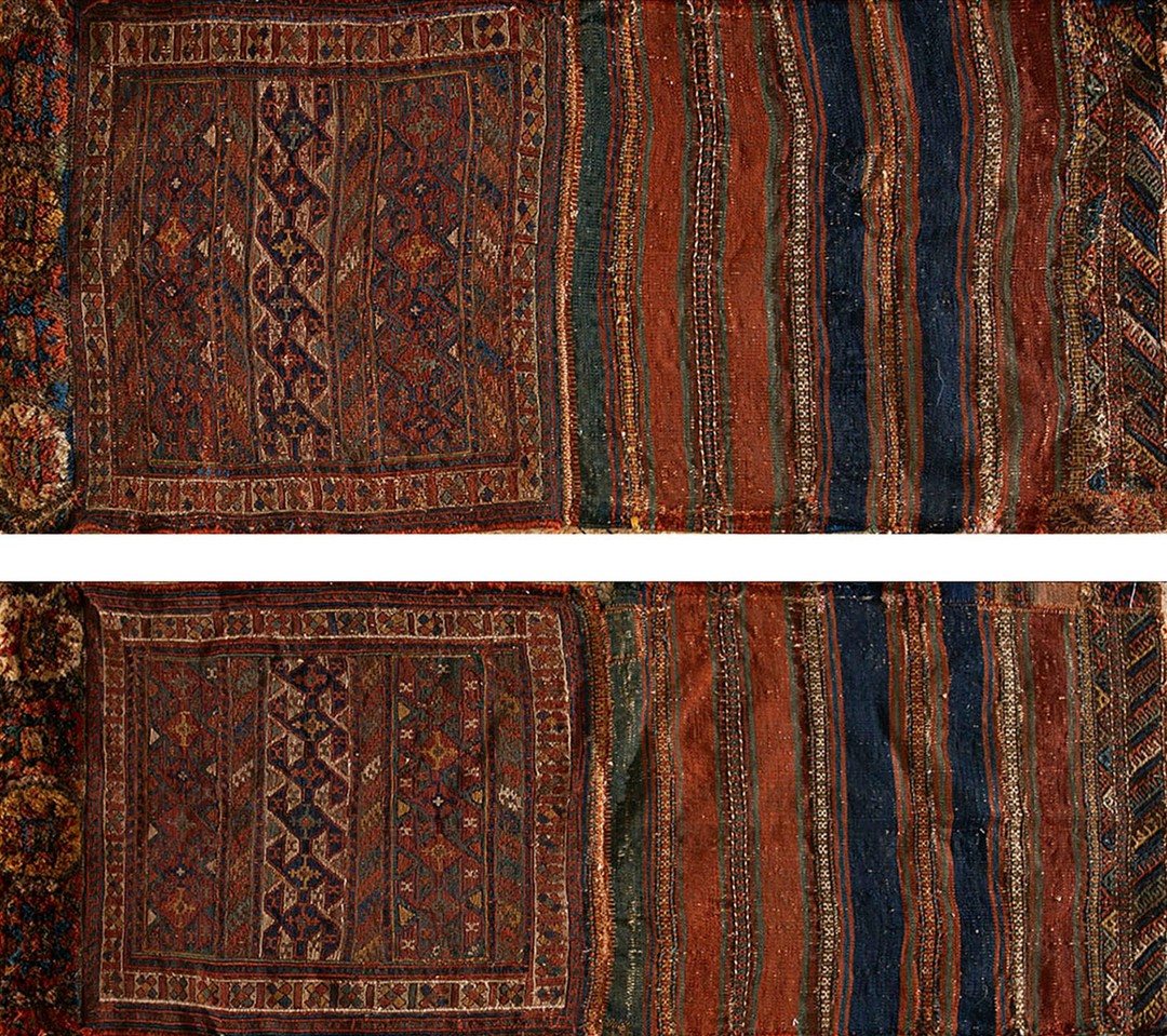 Antique soumak type weave persian tribal geometric flat weave bags