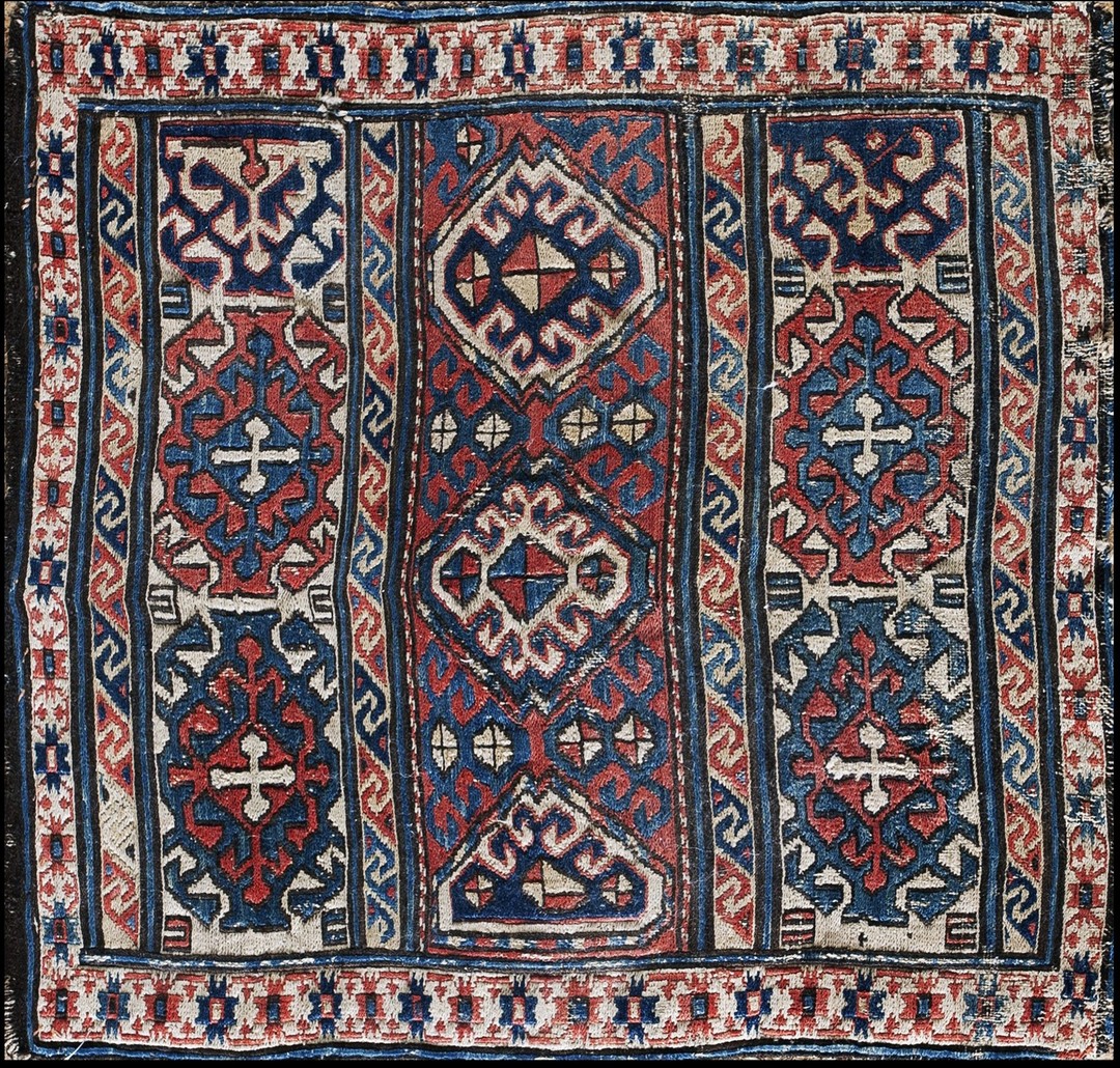 Antique soumak small scatter size wool multicolor rug