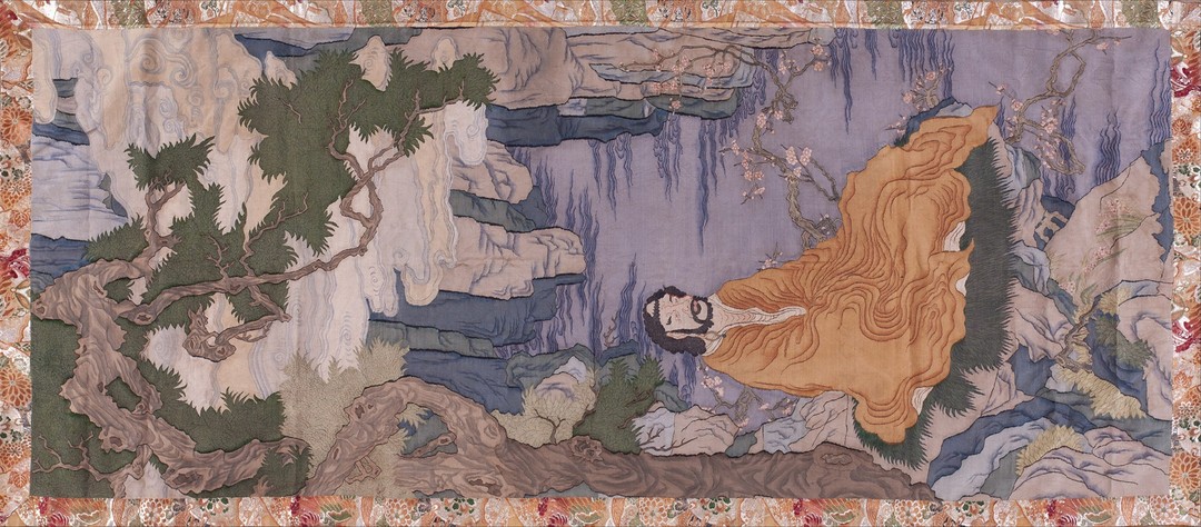 Antique chinese - textile medallion flat weave rug