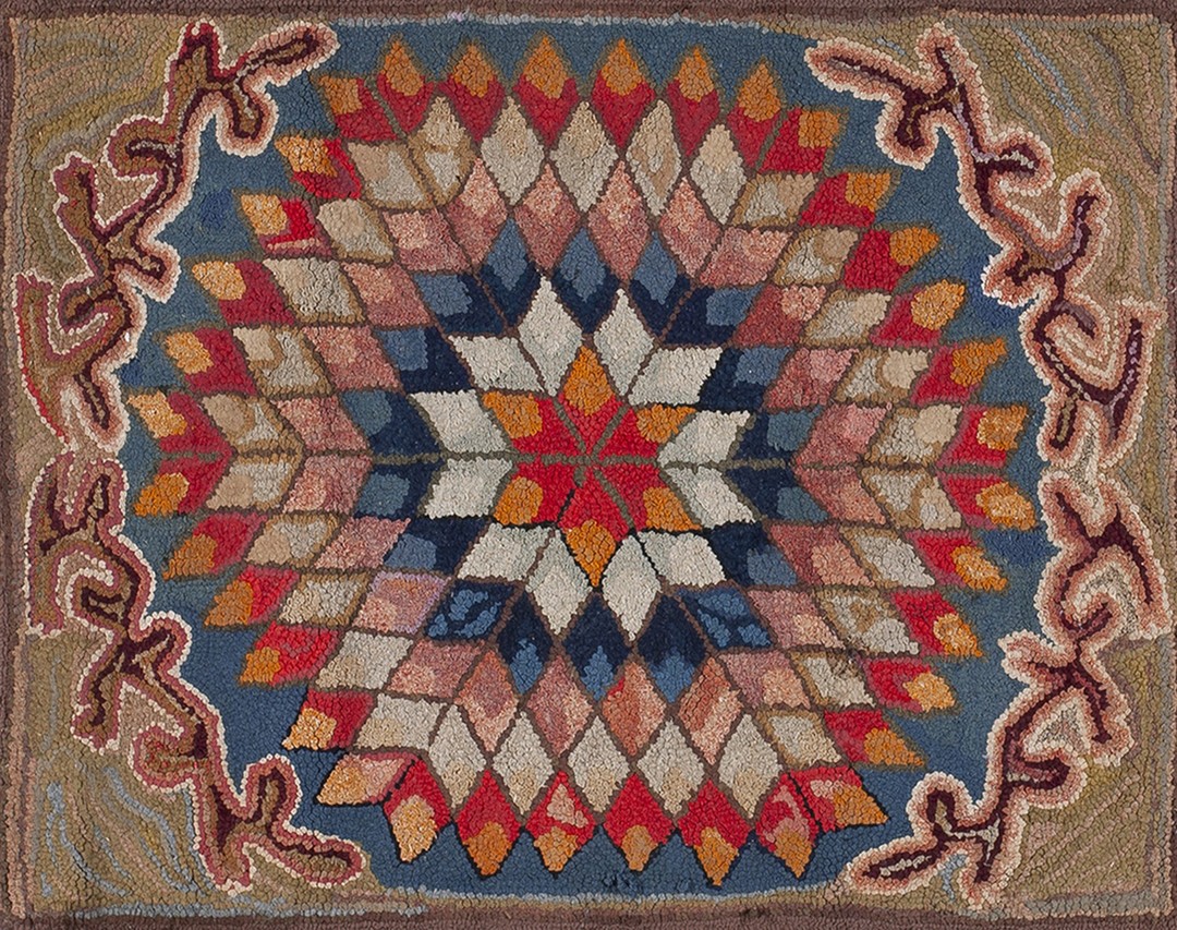 Antique american hooked small scatter size wool & cotton multicolor rug