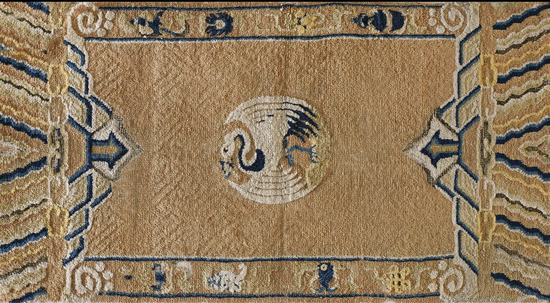 Natural color antique chinese white crane design mid 19th century ningxia rug