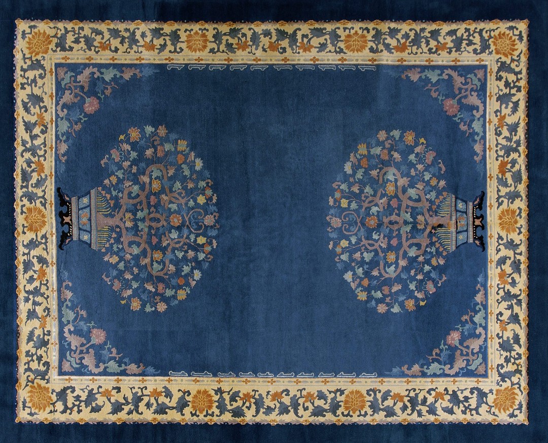 Antique artistic tree pattern chinese light blue color peking rug