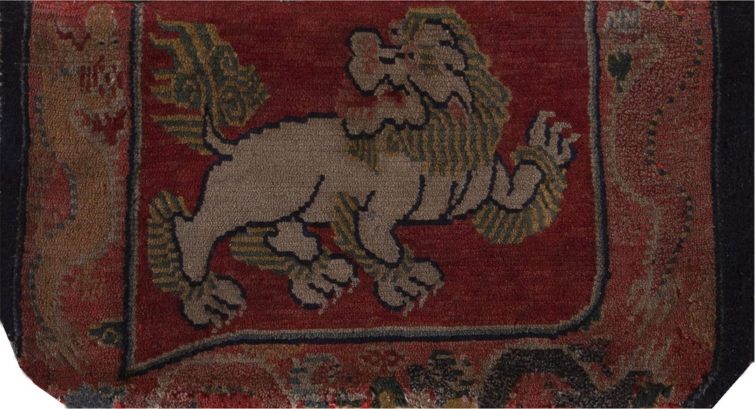 Antique chinese - tibetan small scatter size wool yellow rug