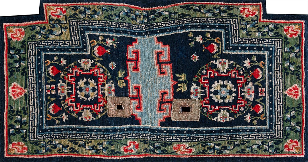 Pomegranate design antique floral geometric blue chinese saddle horse cover rug
