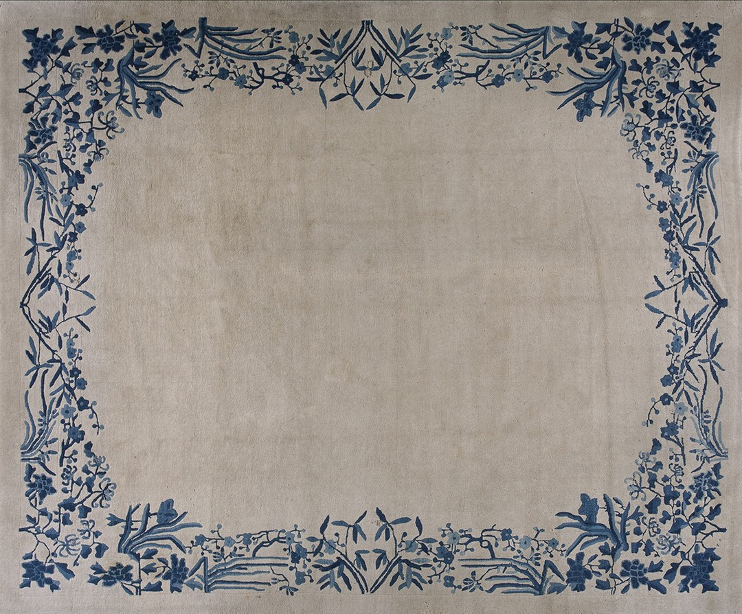 Wool 1920s rectangle chinese room size knotted ivory - peking antique rug