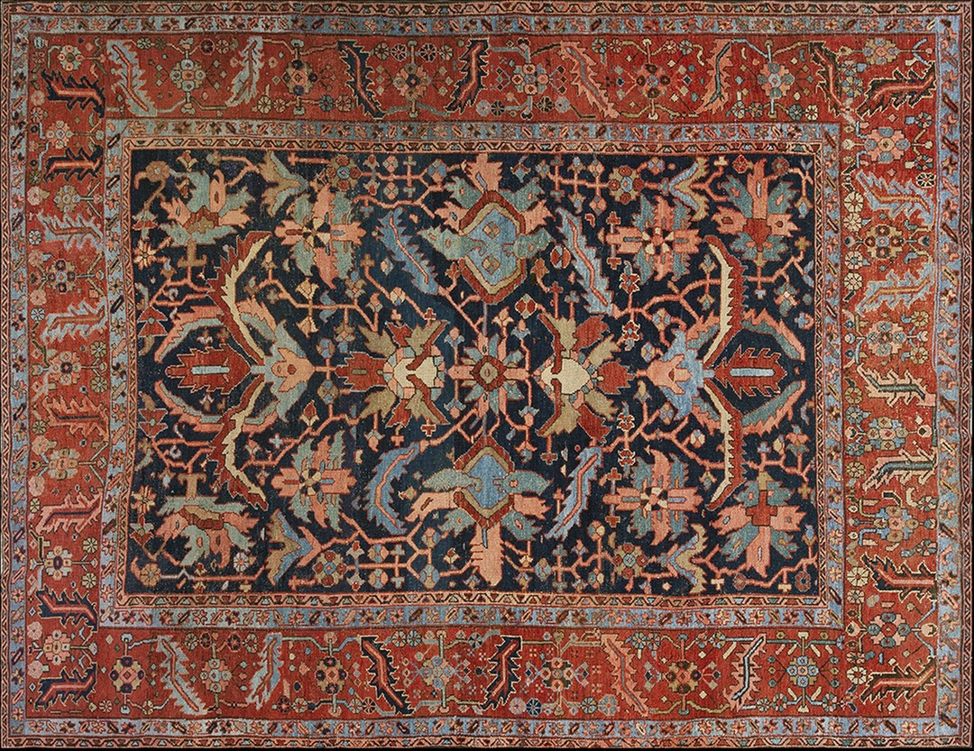Blue tribal allover design antique late 19th century persian serapi heriz rug