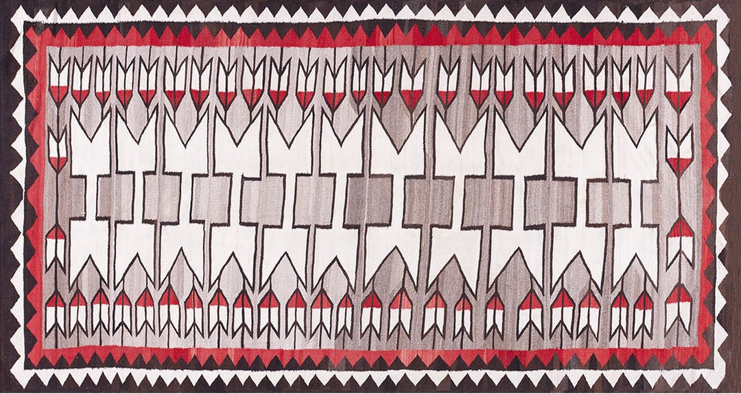 Bold tribal geometric antique flatweave navajo native american area rug