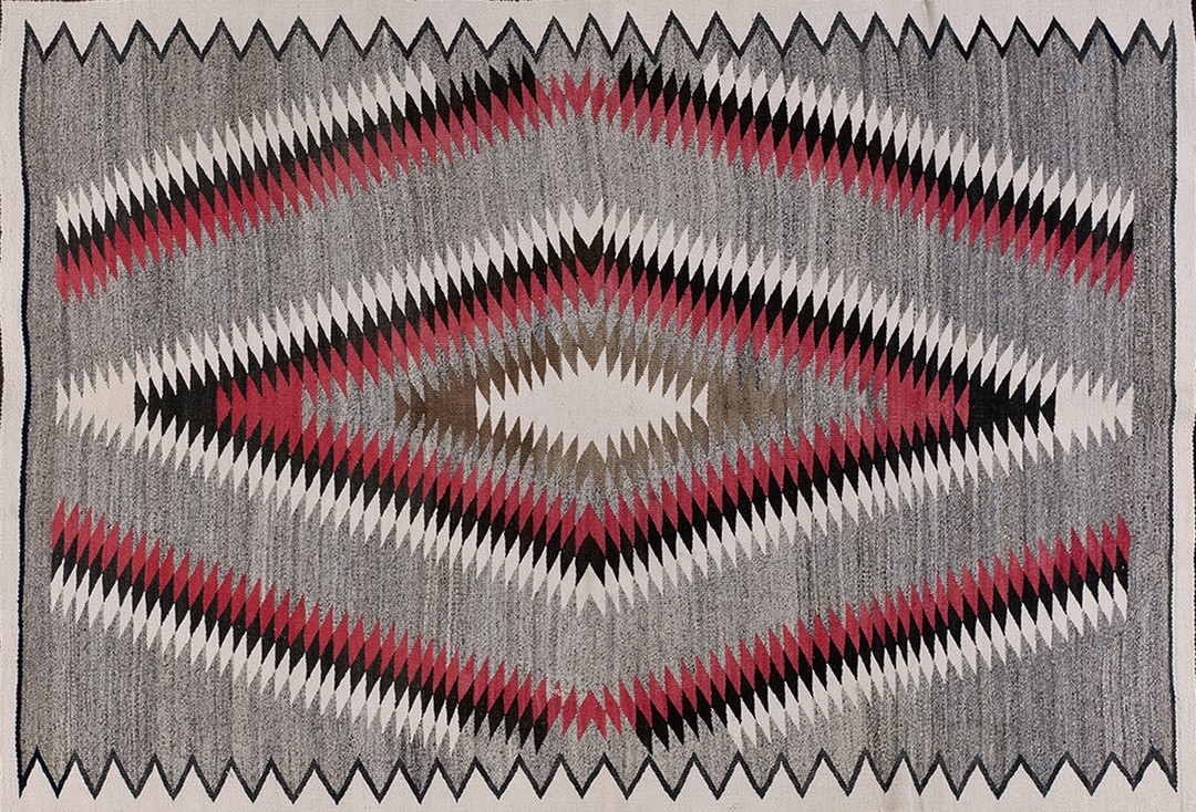 Exciting tribal geometric diamond design antique gray native american navajo flatweave rug