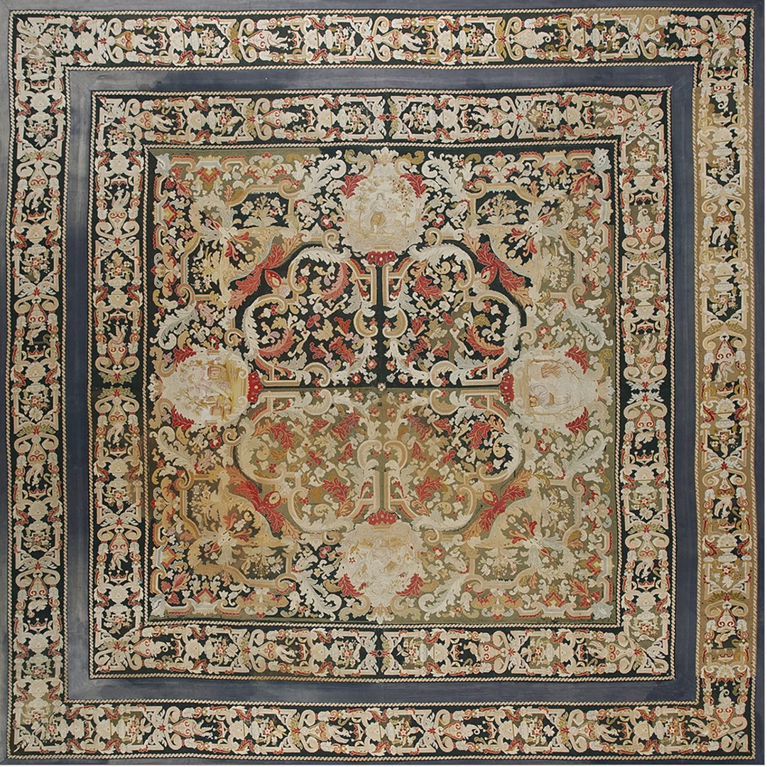 Antique needlepoint french flat weave rug