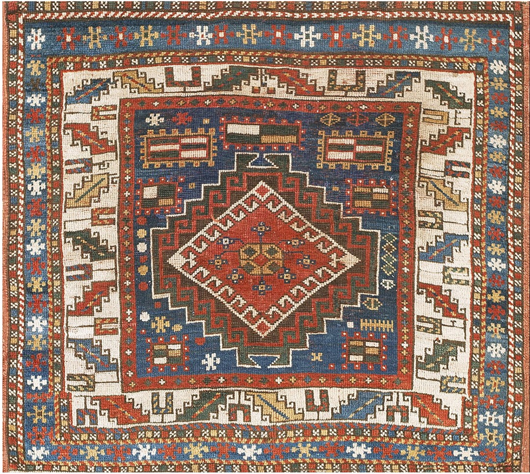 Small square scatter size antique caucasian kazak tribal throw rug