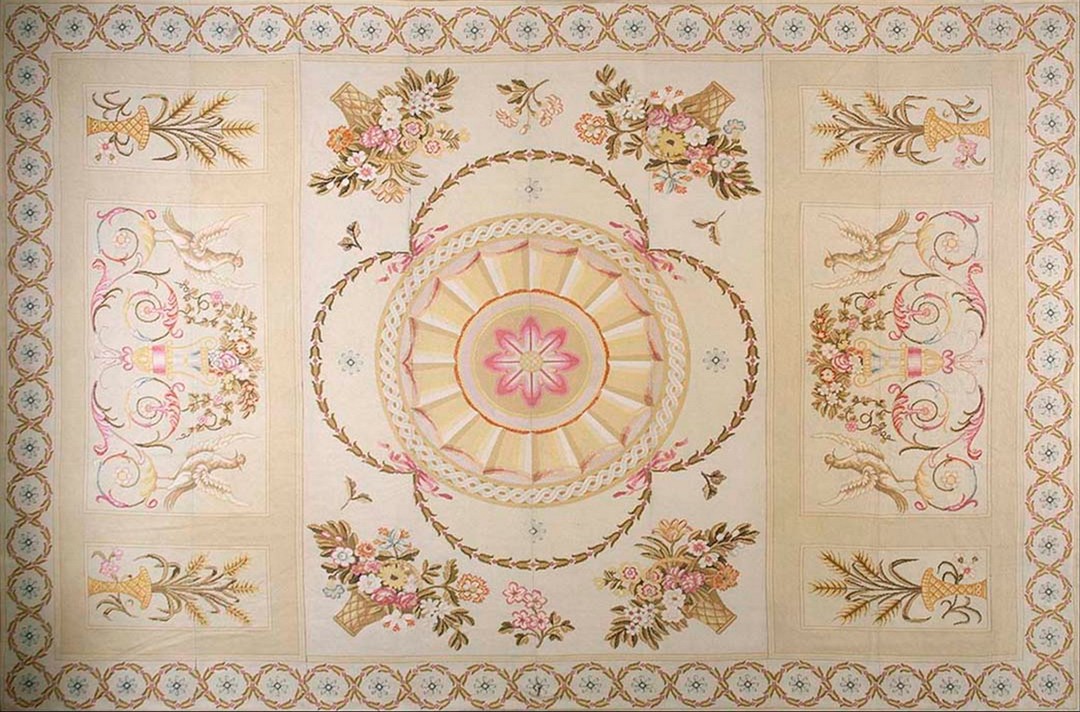 Antique large floral medallion flat weave rug